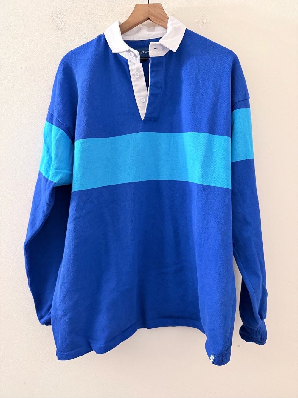 Withernot Outdoor Apparel Co. Rugby Shirt Mens XL navy blue Teal Stripe Polo